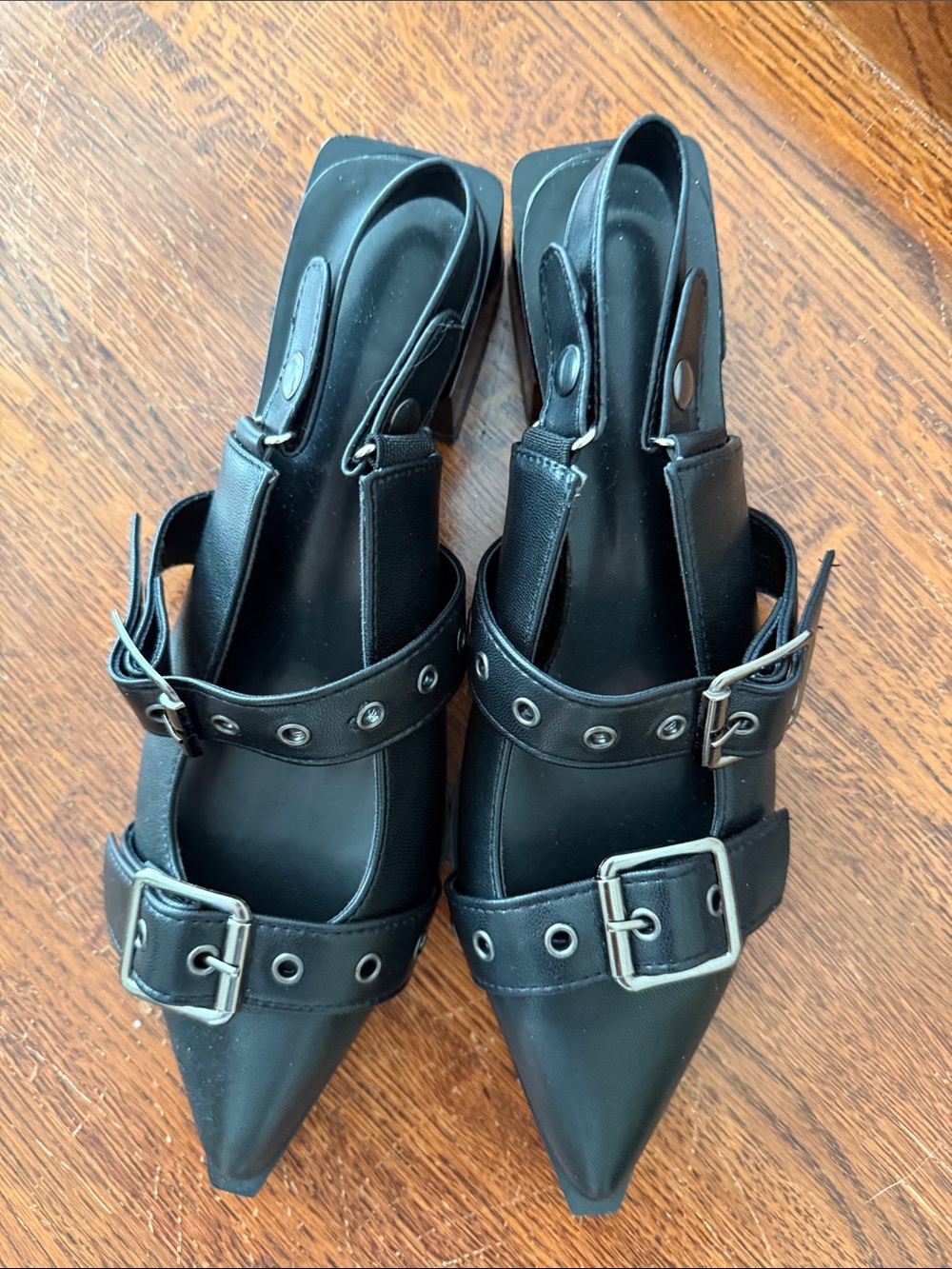 SHEIN Black Pointed Slingback Buckle Mules